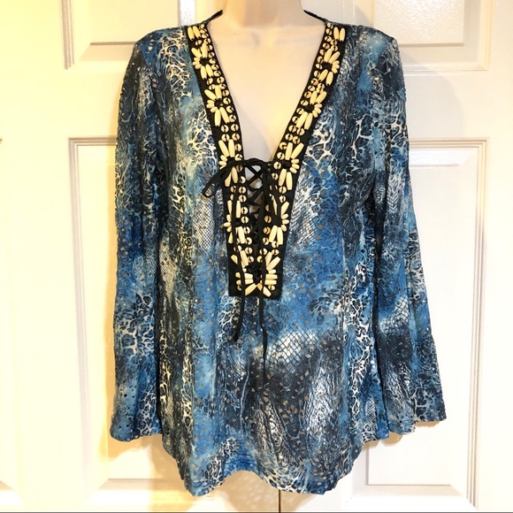 Mechant-Super Sexy Perforated & Beaded Top-Sz M - Picture 7 of 8